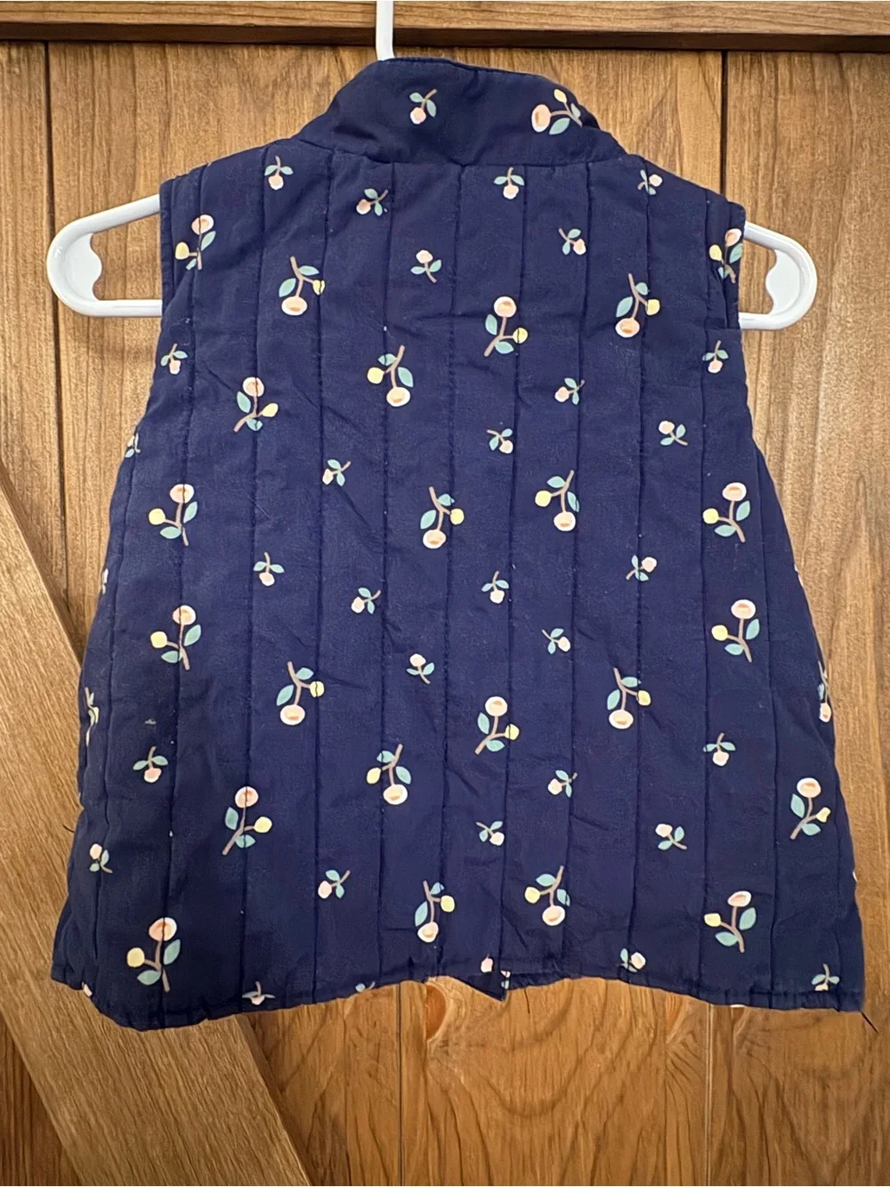 Hanna Andersson Navy Quilted Vest with Cream Floral Print